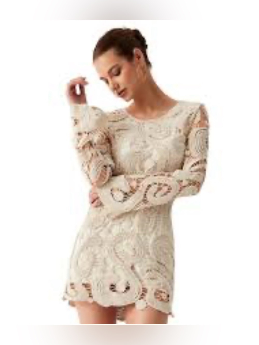 Commense Beige Lace Long Sleeve Mini Dress never worn